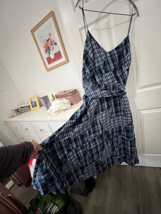 Ralph Lauren Dresses & Skirts - Ralph Lauren Navy and White Plaid Spaghetti-Strap Midi Dress
